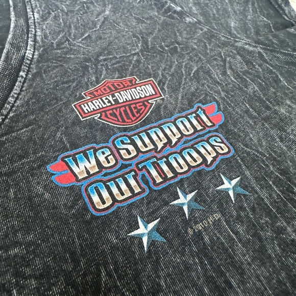 Harley Davidson Shirt Womens Black Gray Acid Wash Biker Support Troops NC Sz M - Picture 4 of 8